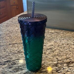 Starbucks Iridescent Green and Black Textured Tumbler